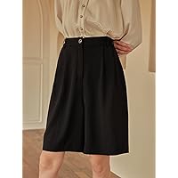 Women's Shorts High Waist Bermuda Shorts (Color : Black, Size : X-Small)