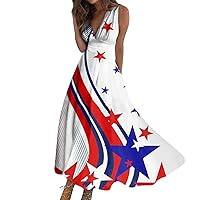 Summer Dresses for Women 2024 Independence Day Dress Trendy V Neck Maxi Dress A Line Sleeveless Elegant Dresses