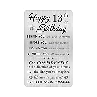 Happy 13th Birthday Card for Boy Girl, Small Engraved Wallet Card for 13 Year Old Birthday Gifts