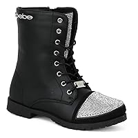 bebe Girls Lace up Combat Boots Size 11 with Rhinestones Casual Fashion Shoes Black