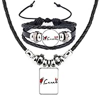 I Love Canada Word Flag Heart Leather Necklace Bracelet Jewelry Set