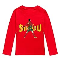 Unisex Kids Crewneck Tees Cristiano Ronaldo Pullover T-Shirt,Casual Long Sleeve Shirt Lightweight Tops for Youth