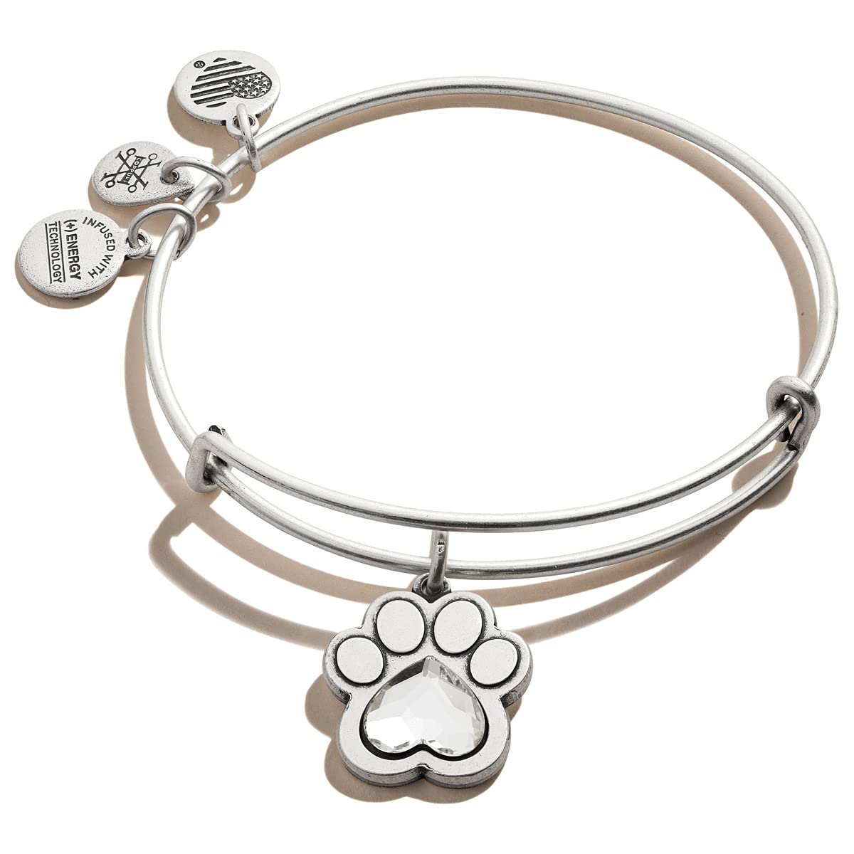 Alex and Ani Expandable Bangle for Women, Crystal Paw Prints of Love Charm, Rafaelian Finish, 2 to 3.5 in