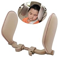 CHUNCIN - Car Seat Lateral Headrest Pillow, Mesh Fabric Head Support Pillow with Telescopic Bar and Slidable Clips Car Side Pillow for Children and Adults, Black,Black (Color : Beige)