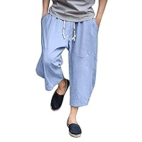 Pants for Men Sweatpants Joggers 2024 Cropped Shorts Loose Elastic Drawstring Conical Casual Linen Trousers Pants