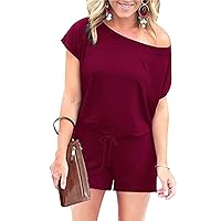 Pretty Garden Womens Summer Casual Off Shoulder Rompers Short Sleeve Loose One Piece Jumpsuit With Pockets