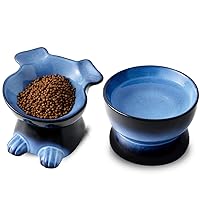 Nihow Dog Food & Water Bowl Set: Elevated Ceramic Dog Bowls for Medium/Small Size Dog - Food Safe Raised Puppy Bowls - Vivid Blue Pet Bowl for Protecting Pet's Spine (Set of 2)