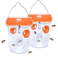 2 Pack Wasp Traps Hanging, Solar Powered Wasp Killer with UV LED Light, Reusable Bee Catcher Trap for Hornets, Yellow Jackets, Outdoor