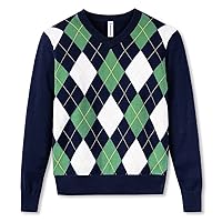 BOBOYOYO Boys Argyle Sweater 100% Cotton Cable Knit Boys Uniform Sweater V-Neck Christmas Kids Pullover for Children 5-14 Y