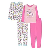 emoji Girls' 4-Piece Snug-fit Cotton Pajama Set, Soft & Cute for Kids