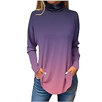 Womens Casual Mock Turtle Neck Tops Fashion Tie Dye Color Block Shirt Long Sleeve Plus Size Blouse High Neck Dressy Tops