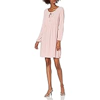 Star Vixen Women's Long Slit and Tacked Sleeve Elastic Waist Keyhole Tiefront Ity Knit Peasant Dress
