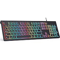 COLIKES Keyboard RGB Backlit, Wired USB Lighted Computer Keyboards with 3 Modes Backlit, Full Size Quiet Keyboard with Large Number KeyPad, Spill-Resistant, Anti-Wear Letters, for Laptop,Desktop