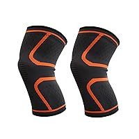 Compression Knee Brace for Women Men - 2 Pack Knee Compression Sleeve Support for Running Walking Knee Pain Arthritis (Orange,Large)