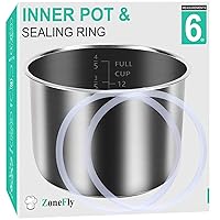 ZoneFly Stainless Steel Inner Pot Compatible with Instant Pot 6 Qt, Original Cooking Pot for 6 Quart InstaPot Replacement Pot, Polished Surface Non-Stick and 2 Sealing Rings for Insta Pot Cooker
