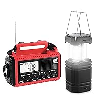 Rechargeable Crank Camping Lantern Flashlight & Emergency Weather Radio Hand Crank Solar Powered for Survival Kit, Hurricane & Outdoor, Multi Powered Ways & USB Charging Port for Home