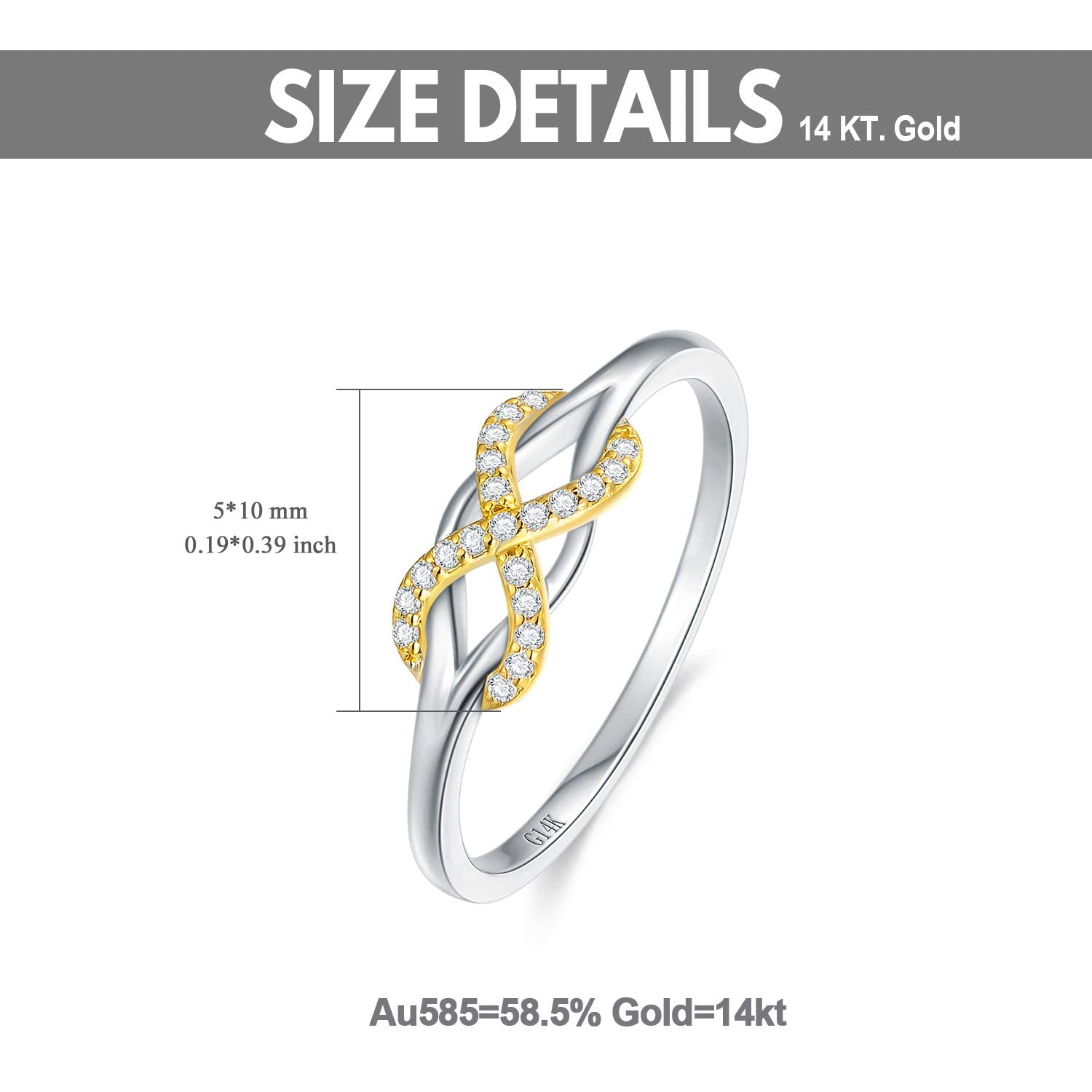 SISGEM Infinity Love Band Ring,14K Solid Gold Celtic Love Knot Symbol Natural Diamond Ring Forever Endless Promise Ring Anniversary Wedding Engagement Band for Women Girls Size 5-11