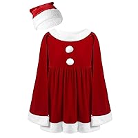 FEESHOW Kids Girls Christmas Cloack Party Fancy Dress Mrs Santa Claus Costumes with Pompom Hat