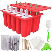 Homemade Popsicle Molds Shapes, Silicone Frozen Ice Popsicle Maker-BPA Free, with 50 Sticks, 50 Bags, 10 Reusable Sticks, Funnel and Ice Pop Recipes