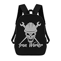 Iron Worker Skull Durable Adjustable Backpack Casual Travel Hiking Laptop Bag Gift for Men & Women