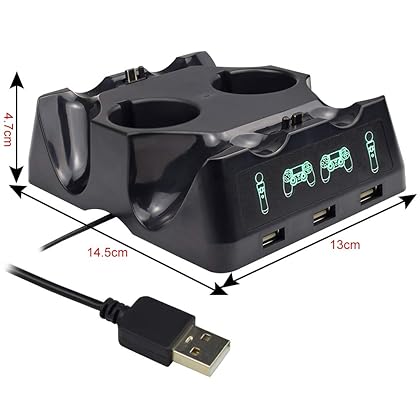 PS4 Controller Charger Station, PS 4 VR Move Motion Controller Fast Charging Dock with LED Indicator, Compatible with PS4/ PS4 Pro/ PS4 Slim, Black