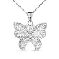 FILIGREE BUTTERFLY PENDANT NECKLACE IN WHITE GOLD - Gold Purity:: 10K, Pendant/Necklace Option: Pendant Only