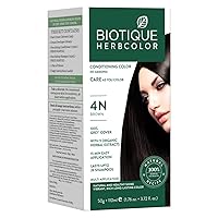 Biotique Bio Herbcolor 1N Natural Black, 50 g + 110 ml (Conditioning Color No Ammonia) I With 9 Organic Herbal Extracts I Last up to 26 Shampoo (4N Brown)