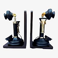 Antique Telephone Bookends for Vintage-Inspired Décor Book Ends Brass Landline Telephone Dummy Gift for Son Daughter Decorative Bookends for Shelves, Non-Skid Bookend (Black Finish)