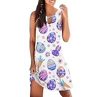 Easter Dresses for Women 2024 Cute Print Sexy Funny Casual Loose Fit with Sleeveless Keyhole Neck Dress