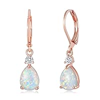 Drop Dangle Earrings for Women, Pear Cut Created Opal Teardrop Earrings, Silver Rose Gold Plated Copper Brass Micro Jewelry Gifts Box