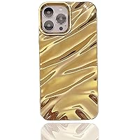 for iPhone Case Cute 3D Crease Water Ripple Wave Shape Curly Frame Design Glitter Soft Silicone Protective Bumper Women Girls Slim Shockproof (iPhone 14 Pro Max,Gold)