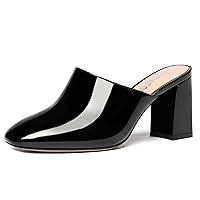 Women's Patent Slip On Square Toe Office Casual Block High Heel Pumps Shoes 3 Inch