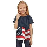 Boys Polyester Shirt Toddler Boys 4th of July Text Print Chrysanthemum Pattern T Shirts American Flag Boys Tight