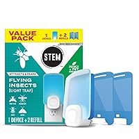 STEM Light Trap, Attracts and Traps Flying Insects, Emits Soft Blue Light, Starter Kit with 1 Light Trap and 2 Refills