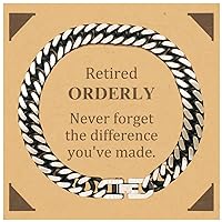 Retired Orderly Gifts, Never forget the difference you've made, Appreciation Retirement Birthday Cuban Link Chain Bracelet for Men, Women, Friends, Coworkers