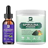 Organic Spirulina Powder, Super Green Powder Juice & Smoothie/Elderberry Syrup | Black Elderberry Liquid Drop Zinc Quercetin Supplements for Immune Support