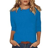 3/4 Length Sleeve Womens Tops Summer Casual Soild Cute Trendy Blouse Dressy Tshirt Crewneck Fashion Tee Shirts