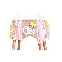 1st Happy Birthday Banner - Highchair Banner Tassels for Girl&Boy Birthday Party Decoration,Baby Birthday Photo Props Party Supplies(Bee)