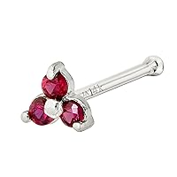 Jewelry Avalanche 22G Solid 14K Gold 3-Stone 0.030ctw Ruby Nose Stud - Nose Bone/L-Shape/Nose Screw Stud Nose Ring - July Birthstone Nose Stud