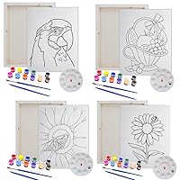 20 pieces/4 Pack Pre Drawn Canvas Painting Kit | Flower Combo Birthday, Corporate Event Pre Drawn Stretched Canvas Kit | Adult Sip and Paint Party Favor | DIY Date Night (Bird/Flower Combo)