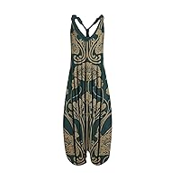 Jumpsuit For Women Printed Loose Plus Size Suspenders Summers Straight Leg Pants Loose Fitted Beach Overall