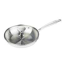 Dr.HOWS ESSENTIAL Tri-ply construction Stainless Steel Kitchen Cookware Wok, Pan with Glass lid Induction, Gas Cookware, Easy To Clean,Dishwasher Safe, Oven Safe, Silver (9.5
