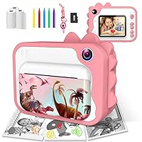 USHINING Instant Print Camera for Kids 12MP Digital Camera for Kids Aged 3-12 Ink Free Printing Video Camera for Kids 1080P 2.4 Inch Screen with 32GB SD Card,Color Pens,Print Papers (Pink)