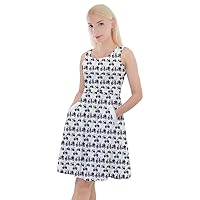 CowCow Womens Knee Length Skater Dress with Pockets Retro Bicycle Pattern Skater Dress, XS-5XL
