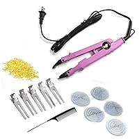 Professional Hair Extensions Tool Fusion Heat Iron Connector Wand Melting Tool With 50g Yellow Sticks,Hair Clips Protect Scalp Guards and Comb (PINK)