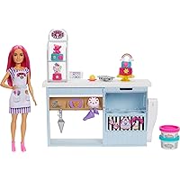 Barbie Bakery Doll & Playset with Pink-Haired Petite Doll, Baking Station, Cake-Making Molds & Dough & 20+ Accessories