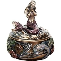 SUMMIT COLLECTION Decorative Art Nouveau Style Sirens of the Sea Mermaid Holding Hand Over Chest Praying Mermaid Fantasy Resin Jewelry Trinket Box 3.25 Inch Tall Faux Bronze