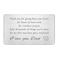 Dad Gifts Engraved Wallet Card - Thank You Dad I Love You - Birthday Card for Dad, Fathers Day, Christmas
