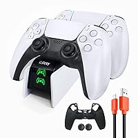 G-STORY PS5 Charging Station, Upgraded PS5 Controller Charging Station with LED Indicator Controller Skin & 1.5M Charging Cable, Safety Chip Protection, Adjustable Support Plate Dual, Fast Charging