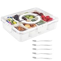 Divided Serving Tray with Lid, Snack Box, Portable Snack Platters Organizer, Charcuterie Container with 8 Compartments & 5 Forks, Food Storage Containers, Keep Your Candy, Chips Fresh.